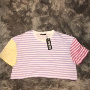 NWT Striped Crop Tee